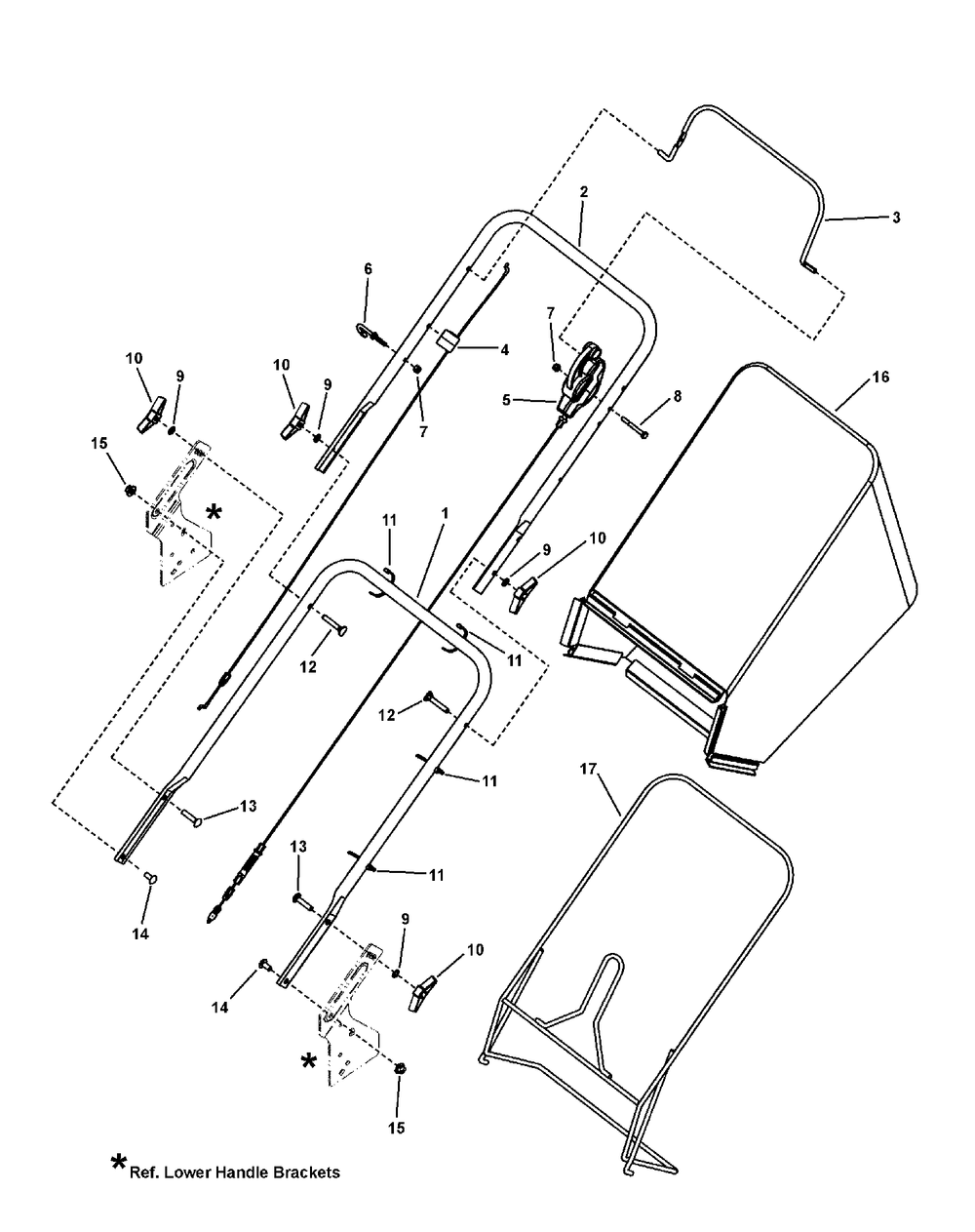 Handle And Bag Group (Standard Wheel) Diagram and Parts List for 7800693-EBTP2265 2010 Briggs and Stratton Lawn Mower